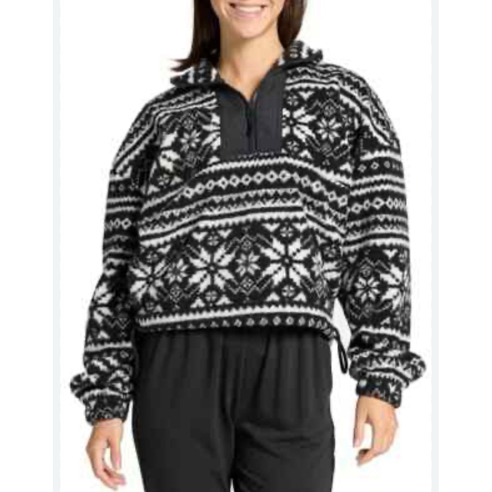 DSG Fair Isle Quarter Zip Women Medium Sweater Black Fair Isle NWT Cozy Fit